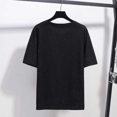 Extra-Plus Size Women's Summer New Fat Loose Sequined Small Print Short-Sleeved T-Shirt
